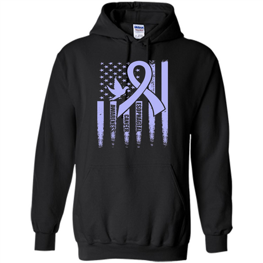 Esophageal Cancer USA Flag Periwinkle Ribbon and Dove T-shirt Black