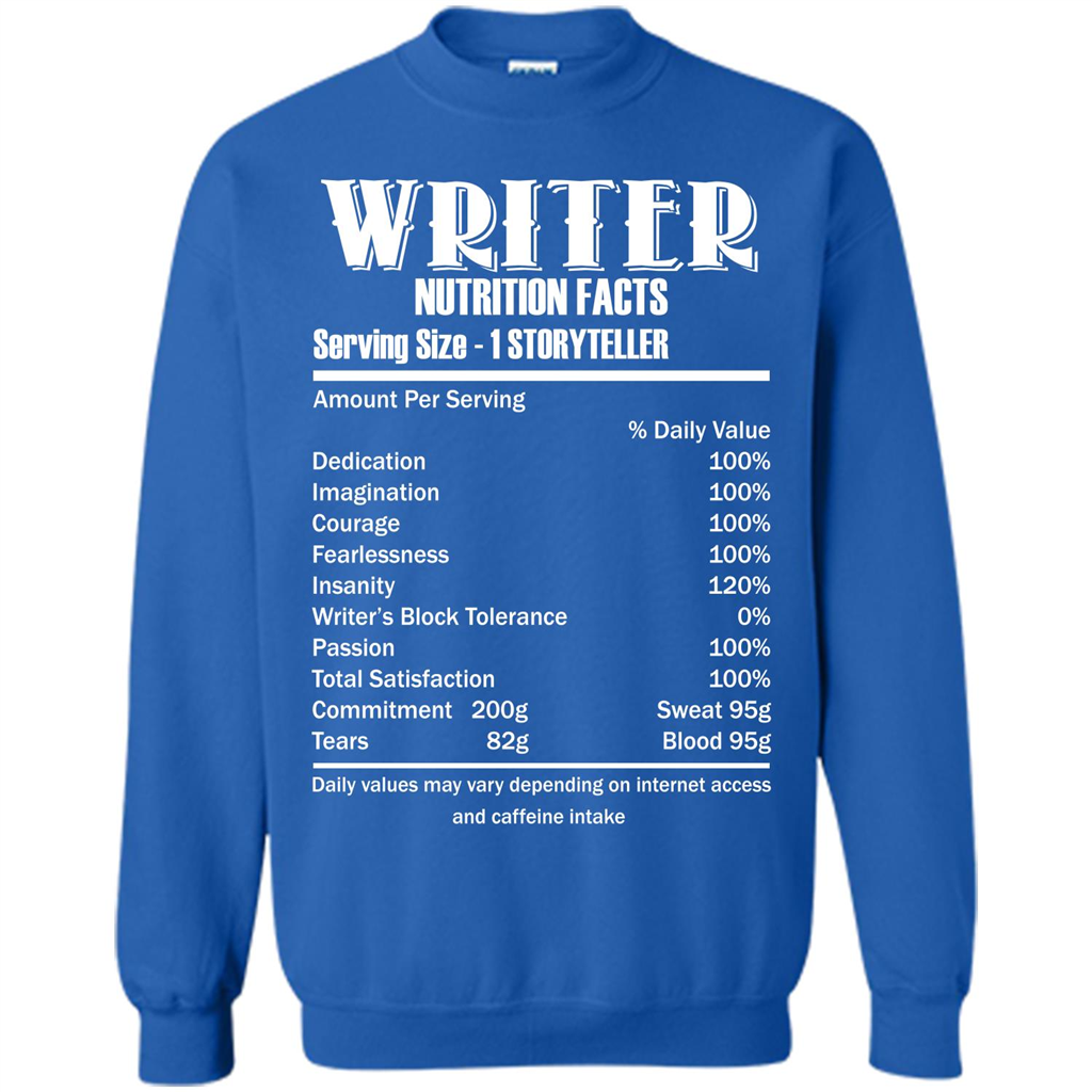 Writer Nutrition Facts Serving Size T-shirt Royal