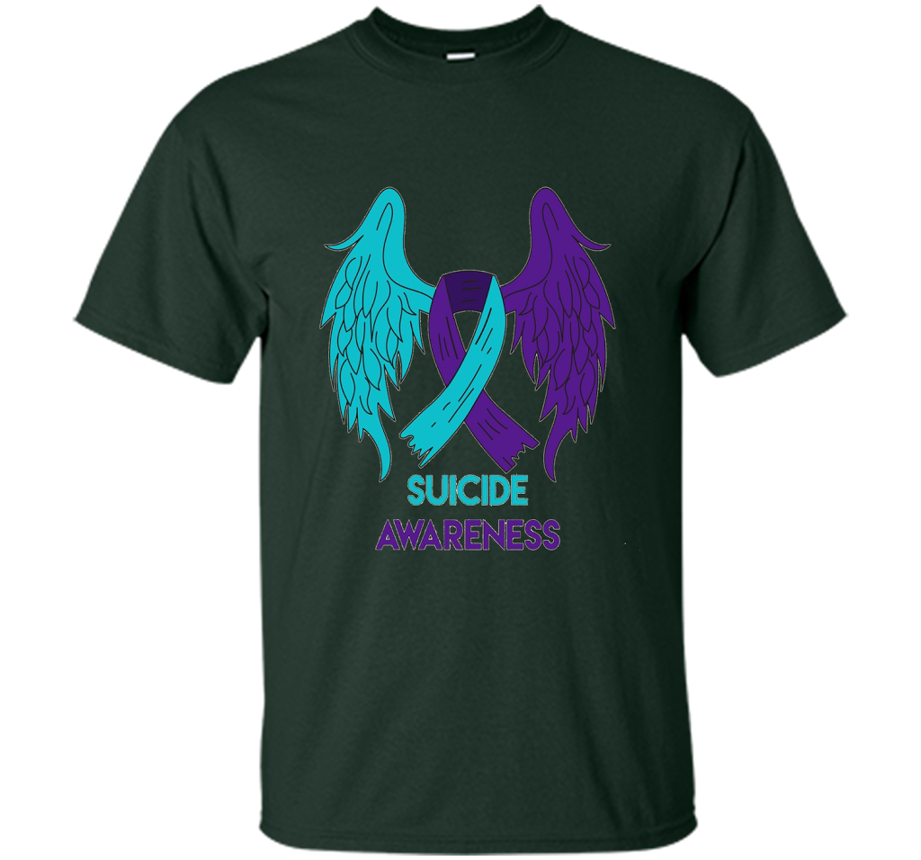 Suicide Awareness Shirt Wings and Ribbon Suicide Prevention shirt Forest Green