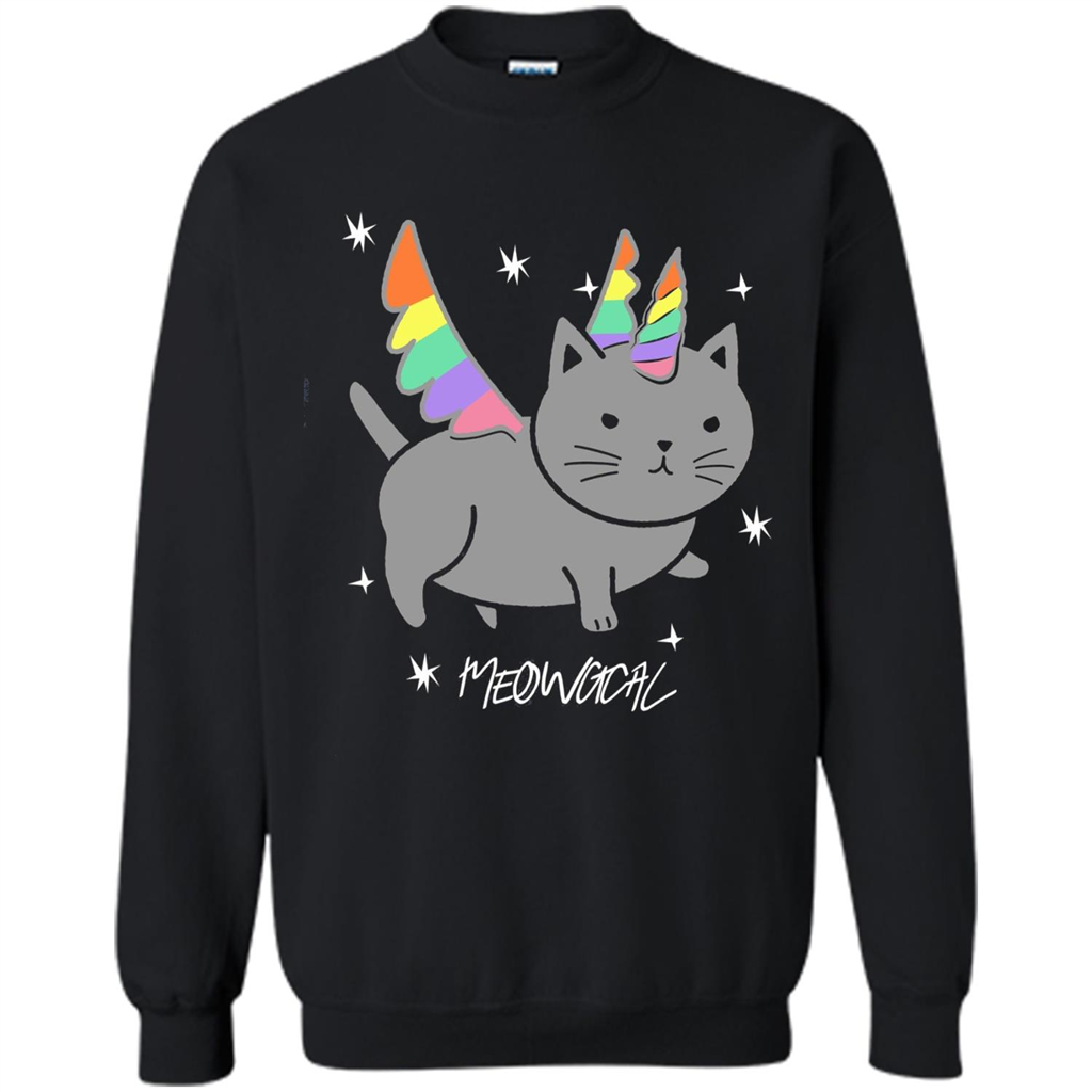 Funny Meowgical Cat Unicorn T-shirt For Cat Lover Black