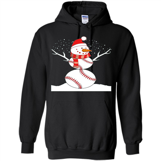 Cute Baseball Snowman Christmas T-Shirt Black