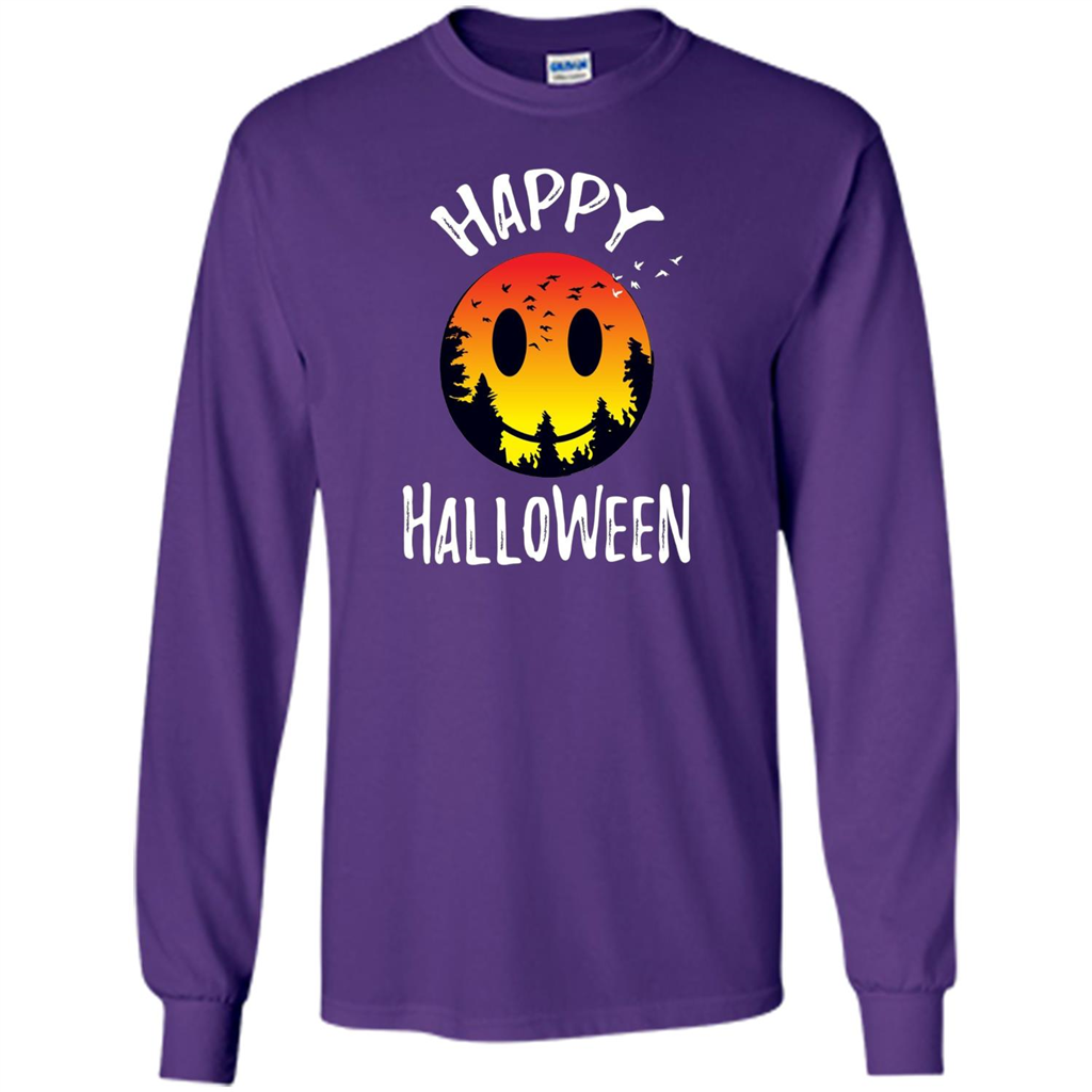 Cute Halloween T-shirt Spooky Camp Happy Face Emoji T-shirt Purple