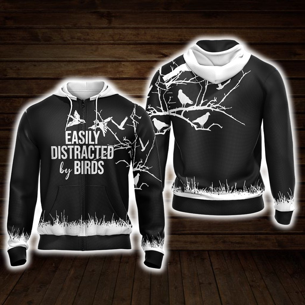 Easily Distracted By Birds Unisex Zip Up Hoodie 4XL