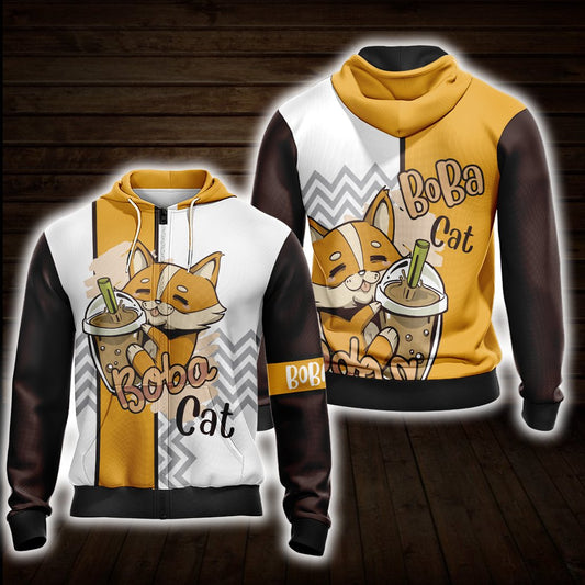 Boba Cat Unisex Zip Up Hoodie 4XL