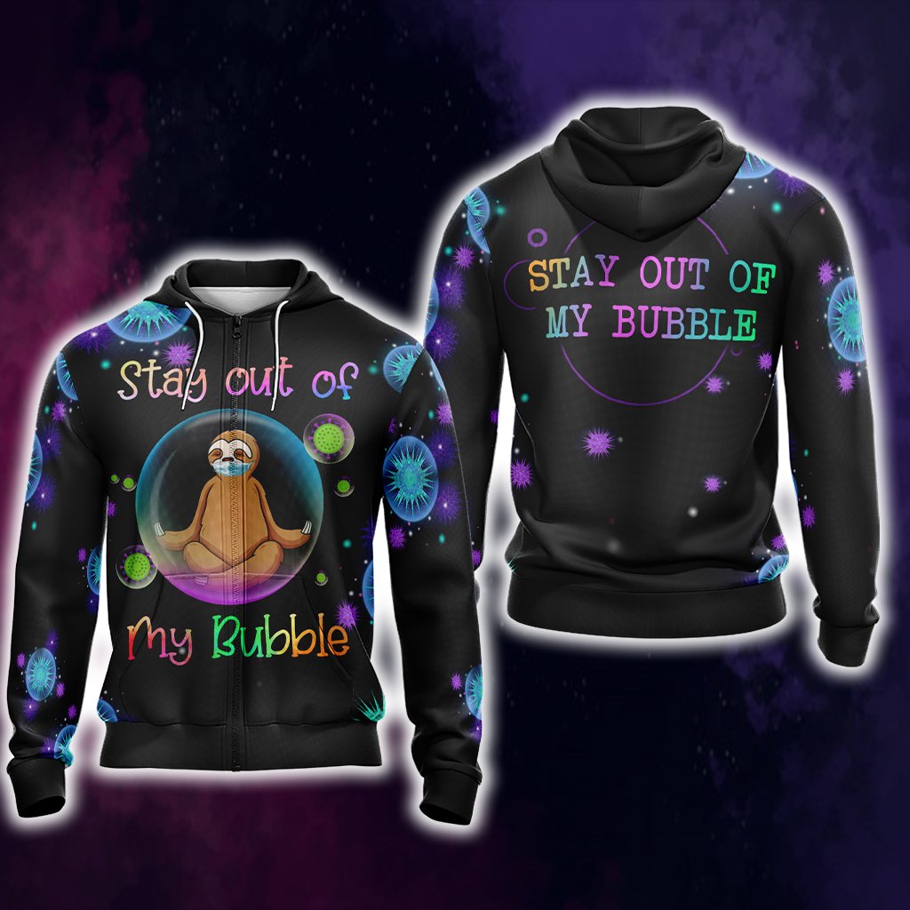 Stay Out Of My Bubble Sloth And Yoga Unisex Zip Up Hoodie