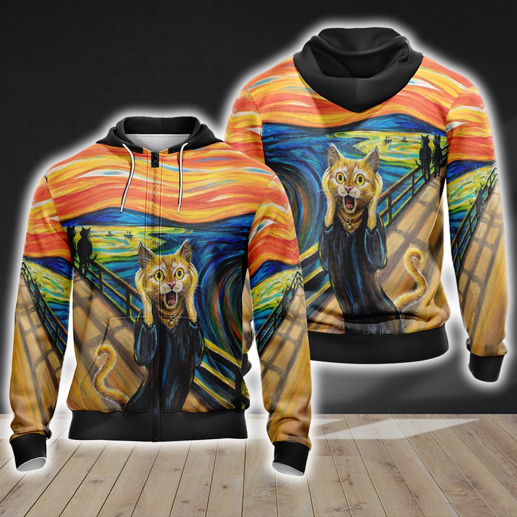 The Scream Cat Unisex 3D Zip Up Hoodie 4XL