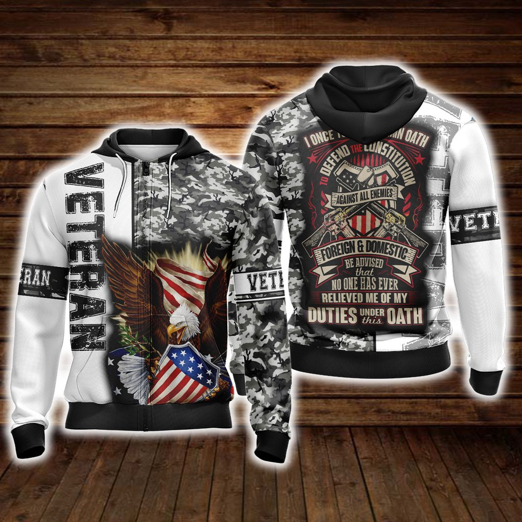 Veteran - I Once Took A Solemn Oath To Defend The Constitution Against All Enemies Foreign And Domestic Unisex Zip Up Hoodie 4XL