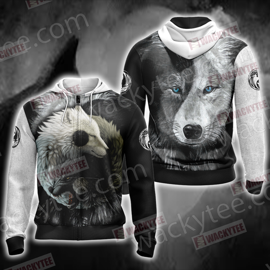 Yin Yang Wolf Zip Up Hoodie 4XL