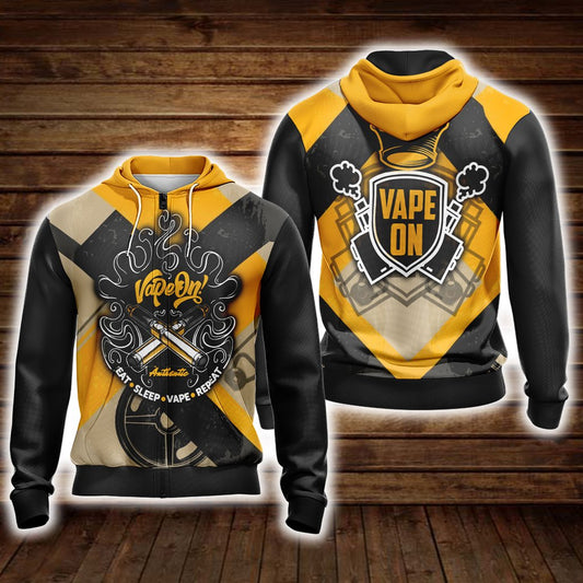 Vape On Eat Sleep Vape Repeat Unisex Zip Up Hoodie 4XL