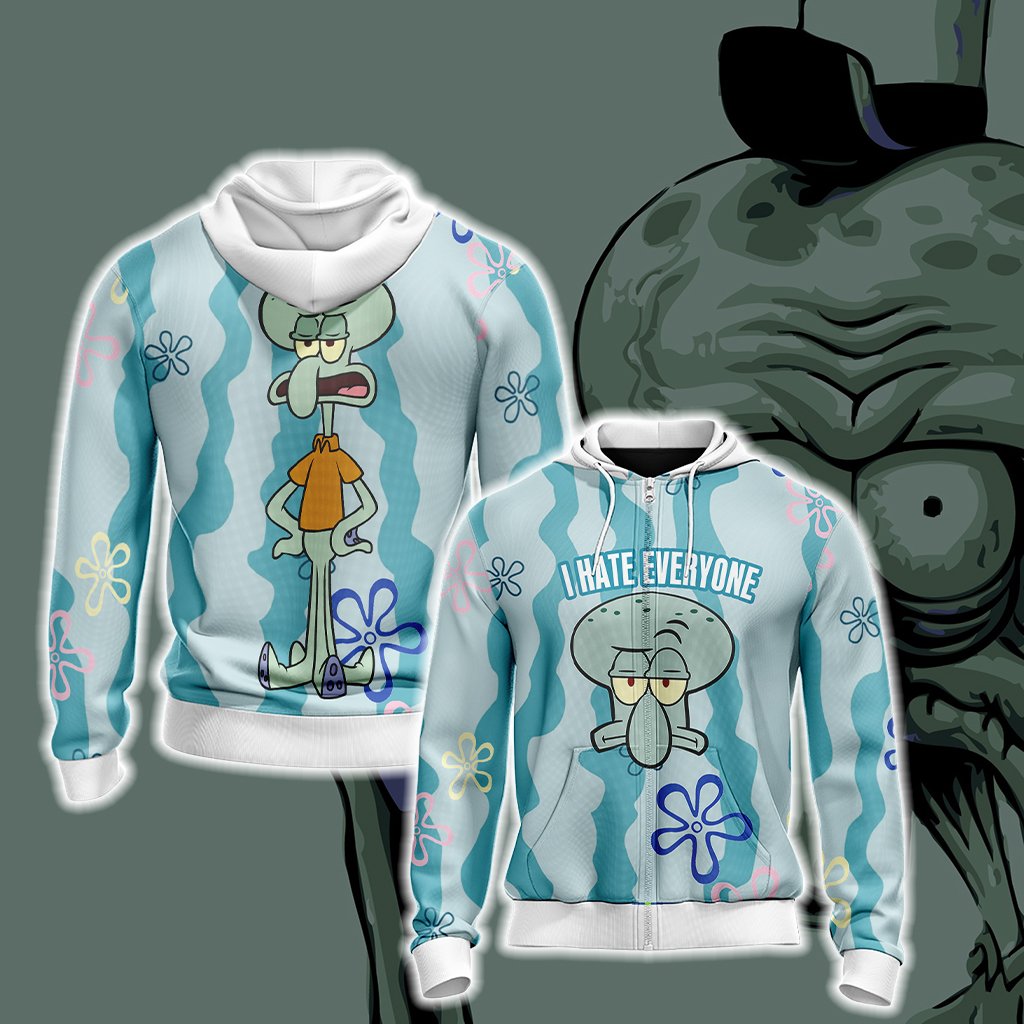 SpongeBob SquarePants Squidward Unisex 3D Zip Up Hoodie WackyTee