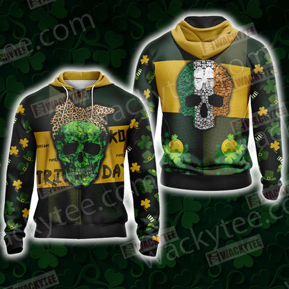 Skull Patricks Day Unisex Zip Up Hoodie Jacket 4XL