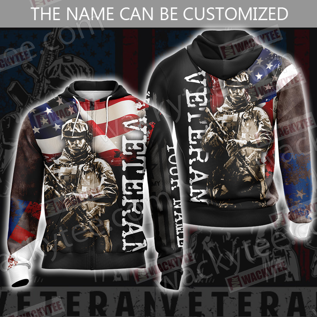 Veteran (Customized Name) Unisex Zip Up Hoodie Jacket