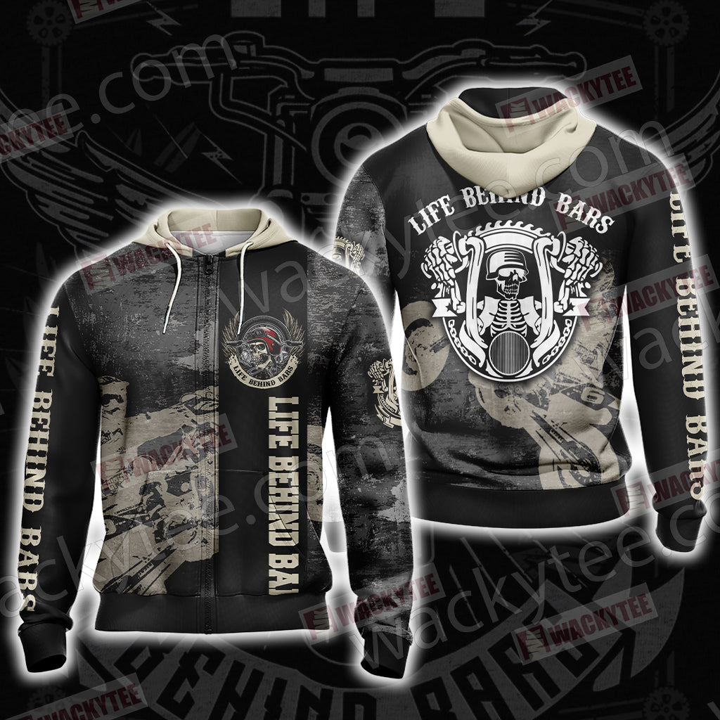 Biker Life Behind Bars Unisex Zip Up Hoodie Jacket 4XL