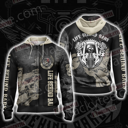 Biker Life Behind Bars Unisex Zip Up Hoodie Jacket 4XL