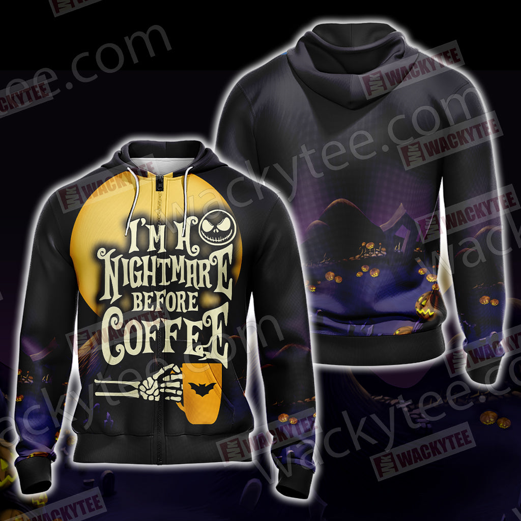 I'm A Nightmare Before Coffee Unisex Zip Up Hoodie Jacket 4XL