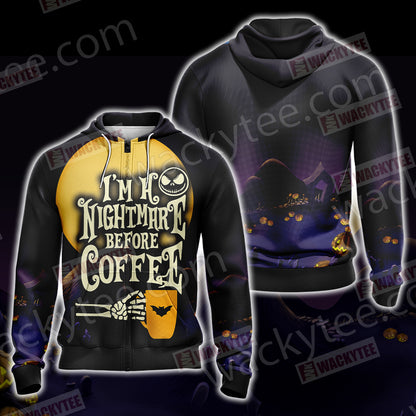 I'm A Nightmare Before Coffee Unisex Zip Up Hoodie Jacket 4XL