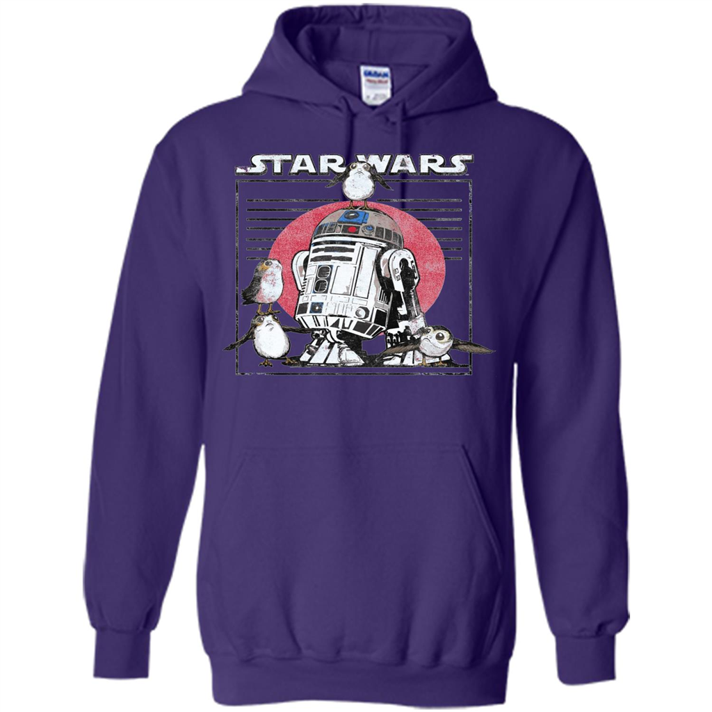 Movie T-shirt Last Jedi Flock Of Porgs Surround R2-D2 T-shirt Purple