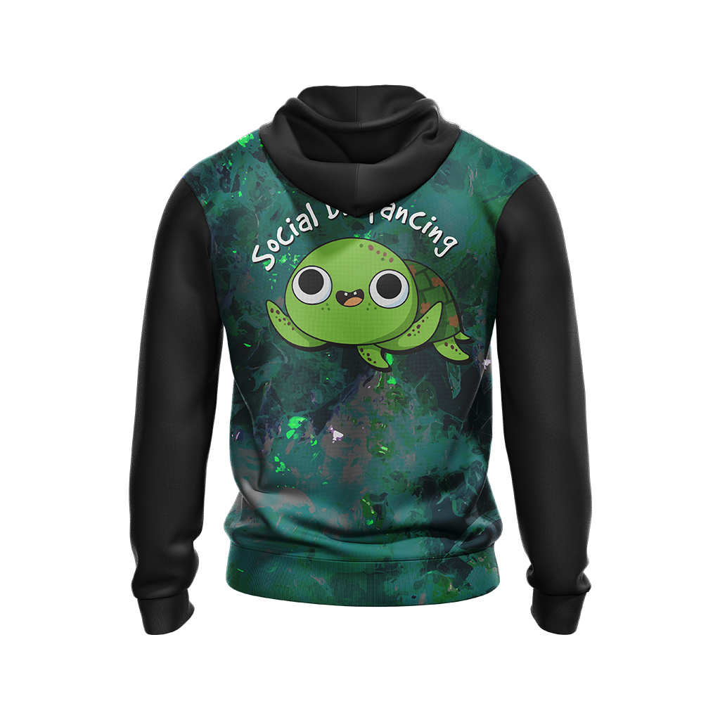 I Just Practice Social Distancing Funny Turtle Unisex Zip Up Hoodie