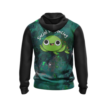 I Just Practice Social Distancing Funny Turtle Unisex Zip Up Hoodie