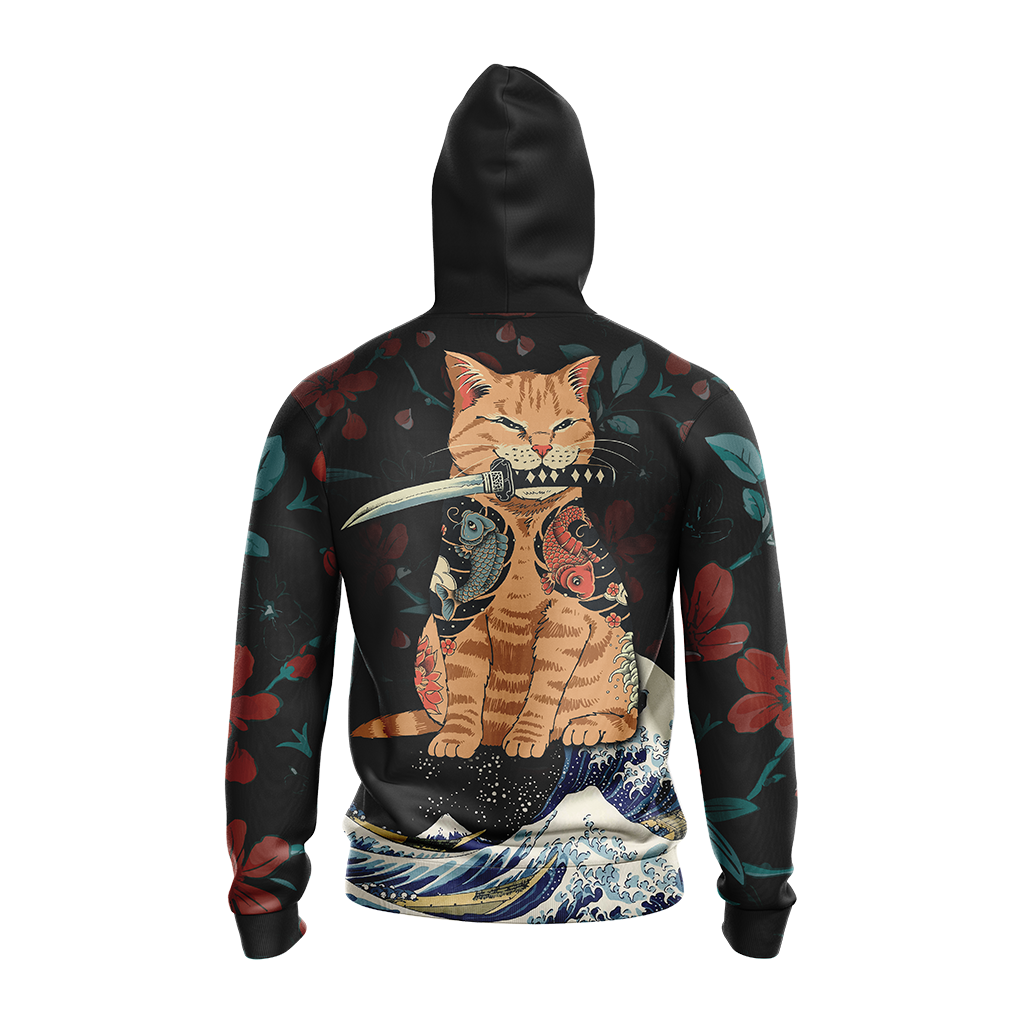 Cat Japanese Unisex Zip Up Hoodie