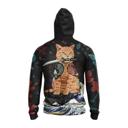 Cat Japanese Unisex Zip Up Hoodie