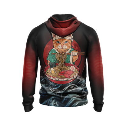 Vintage Cat and Ramen Japanese Style Unisex Zip Up Hoodie