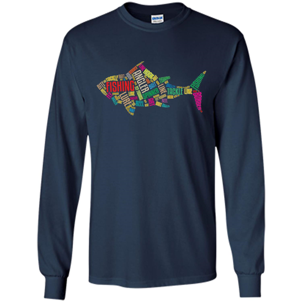 Fishing T-shirt Angler Lure Tackle Hook Reel Navy