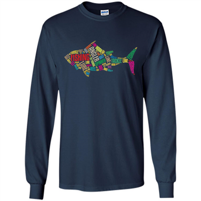 Fishing T-shirt Angler Lure Tackle Hook Reel Navy