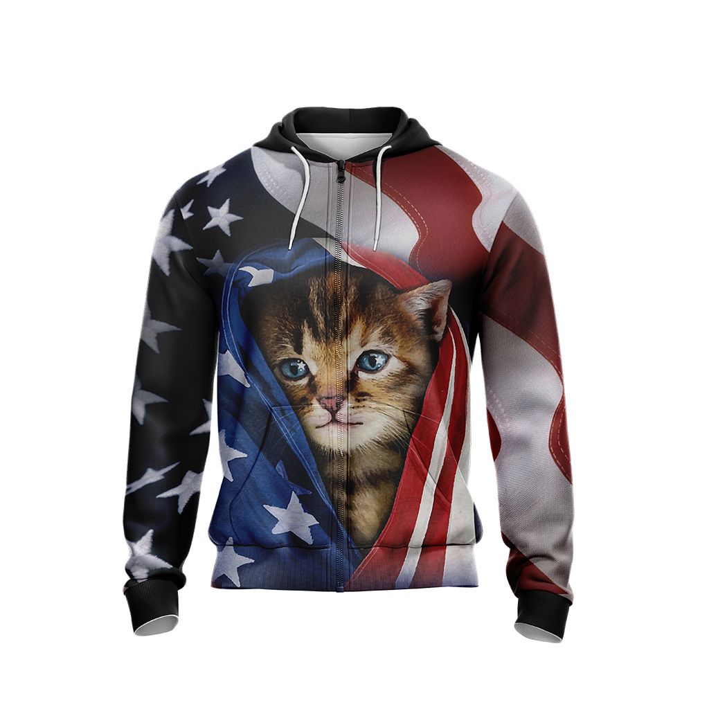 Patriotic Kitten Unisex Zip Up Hoodie