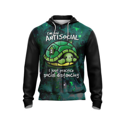 I Just Practice Social Distancing Funny Turtle Unisex Zip Up Hoodie