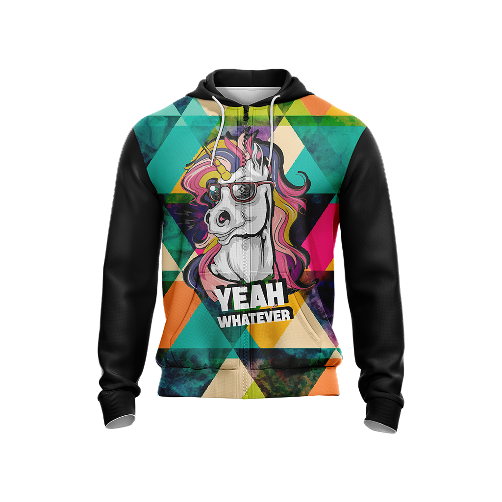 Hipster Unicorn Yeah Whatever Unisex Zip Up Hoodie