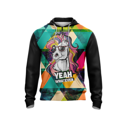Hipster Unicorn Yeah Whatever Unisex Zip Up Hoodie