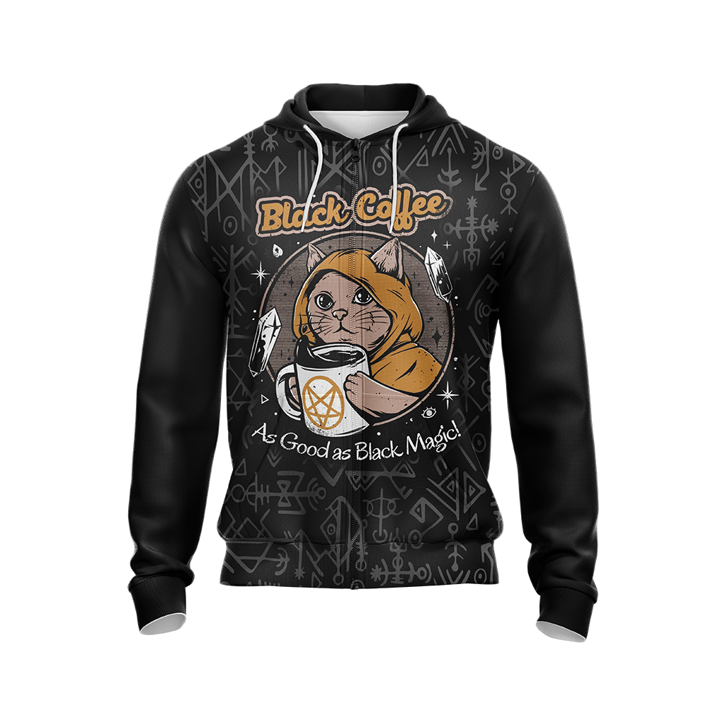 Black Coffee As Good As Black Magic Cat Unisex Zip Up Hoodie