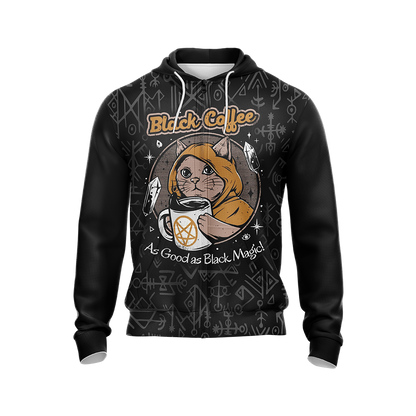 Black Coffee As Good As Black Magic Cat Unisex Zip Up Hoodie