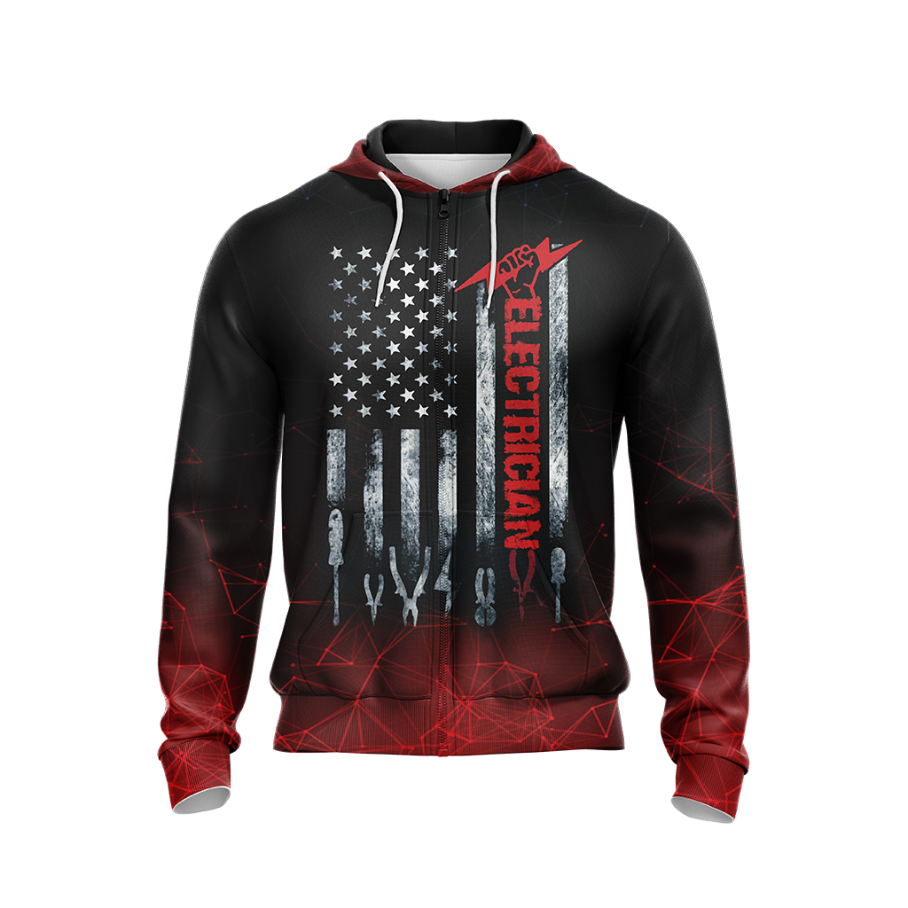 Patriotic Electrician American Flag Unisex Zip Up Hoodie
