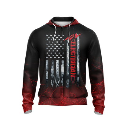 Patriotic Electrician American Flag Unisex Zip Up Hoodie