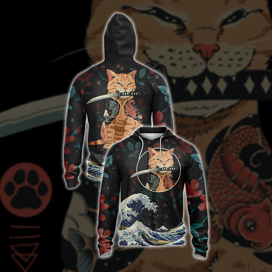 Cat Japanese Unisex Zip Up Hoodie 4XL