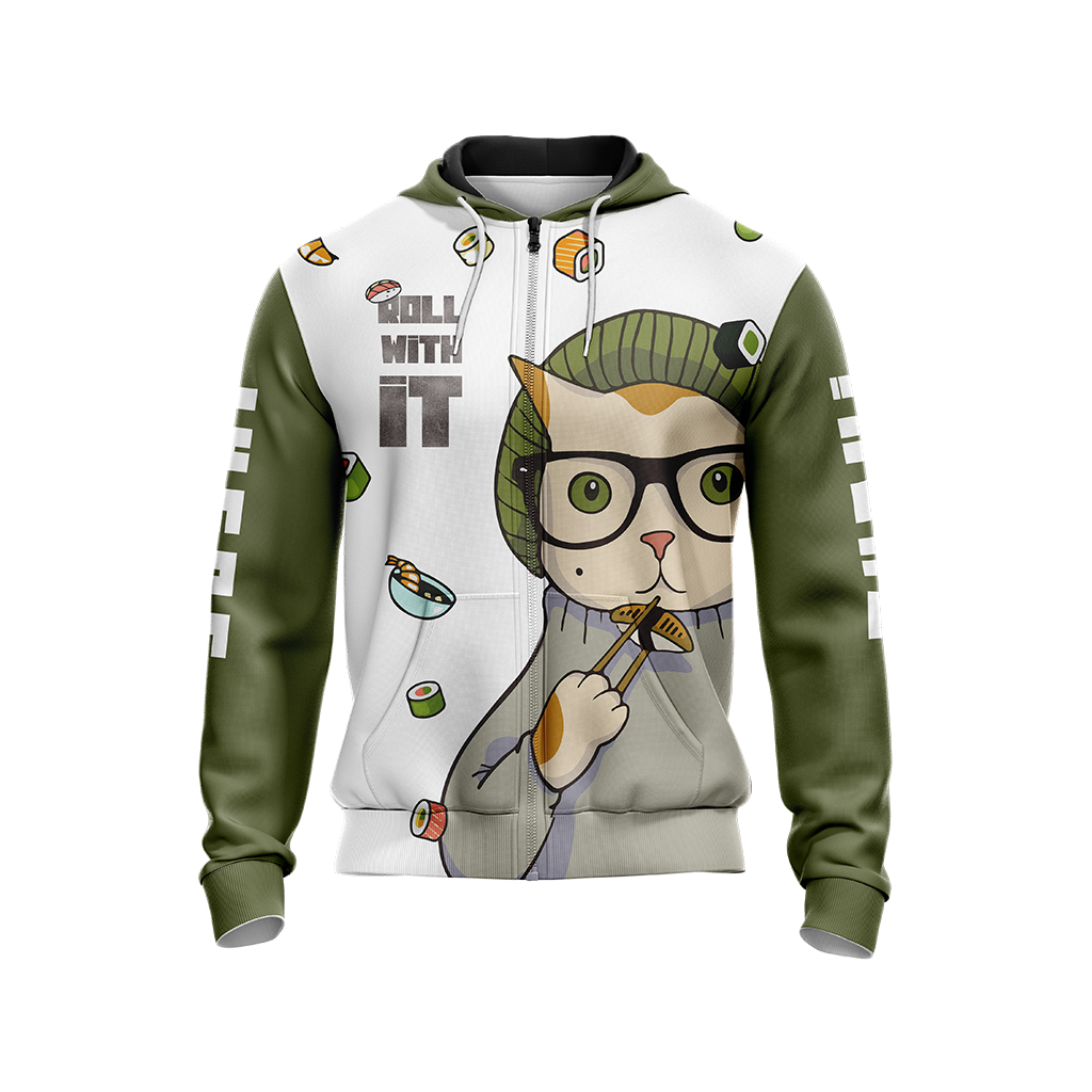 Hipster Cat Sushi Unisex Zip Up Hoodie