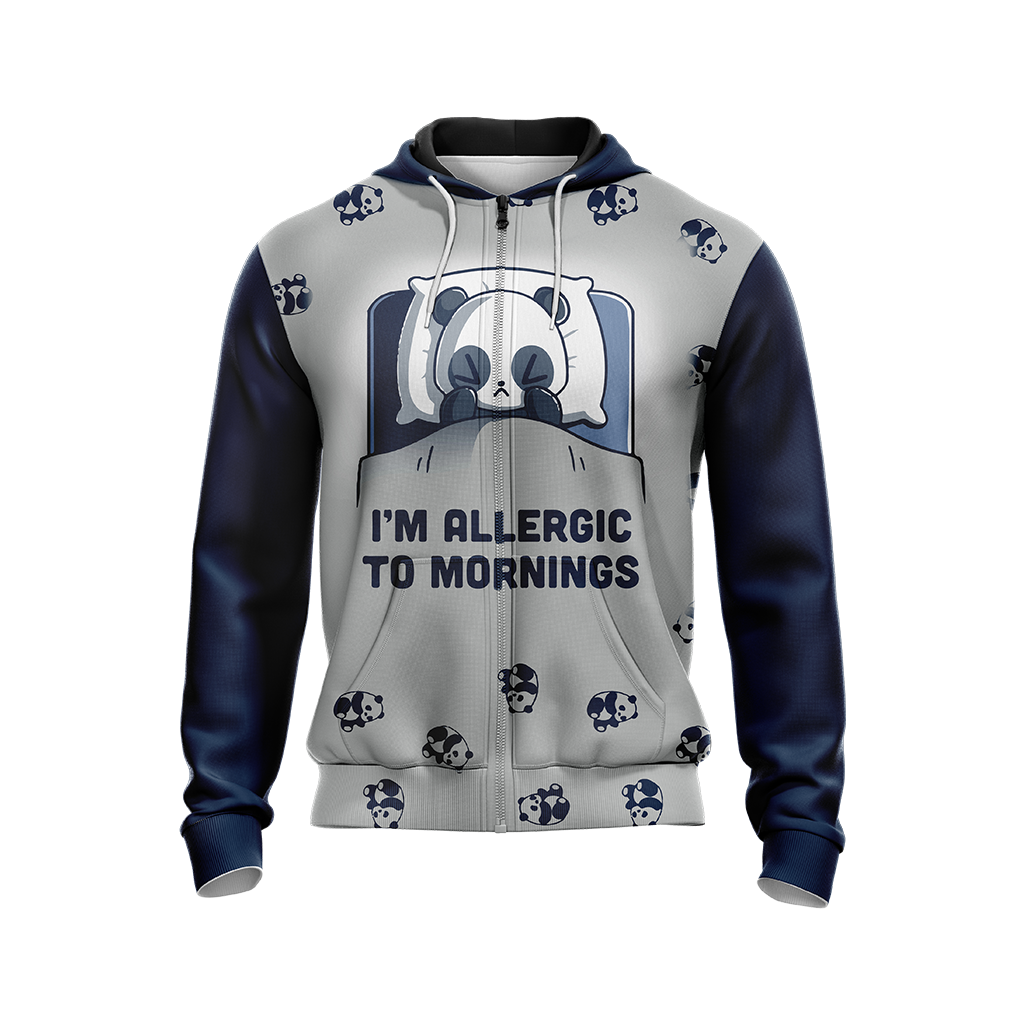 Kawaii Panda I'm Allergic To Morning Unisex Zip Up Hoodie