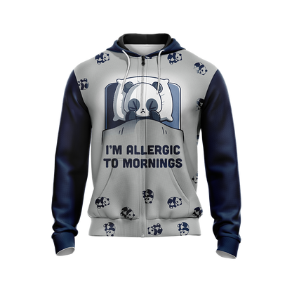 Kawaii Panda I'm Allergic To Morning Unisex Zip Up Hoodie
