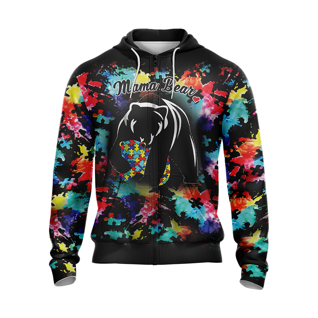 Autism Mama Bear Unisex Zip Up Hoodie