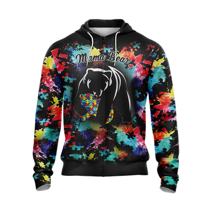 Autism Mama Bear Unisex Zip Up Hoodie