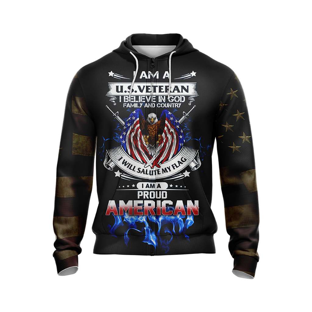 I Am A U.S. Veteran I Believe In God Family And Country Unisex Zip Up Hoodie