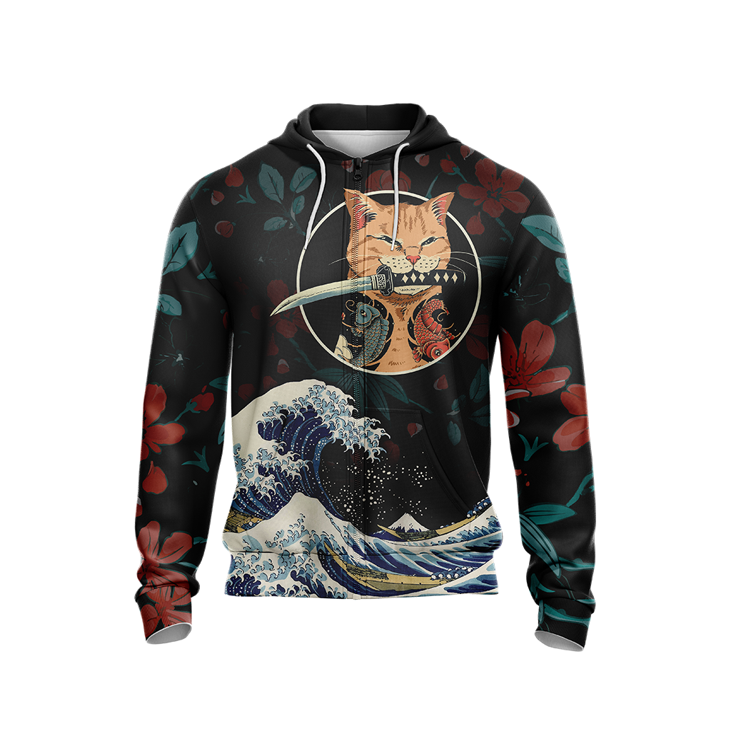 Cat Japanese Unisex Zip Up Hoodie