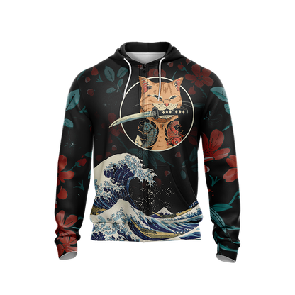Cat Japanese Unisex Zip Up Hoodie