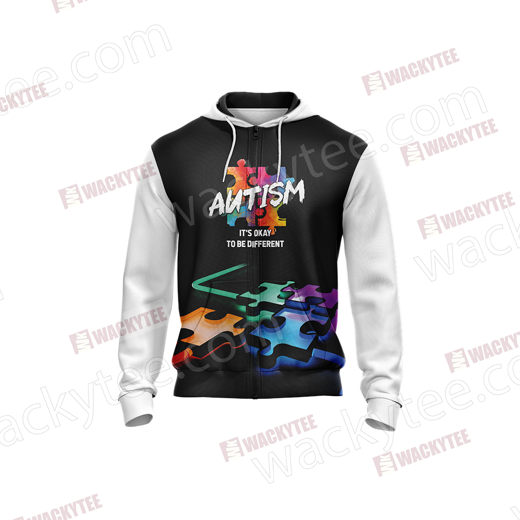 Autism It's Okay To Be Different You're Never Walk Alone Unisex Zip Up Hoodie Jacket