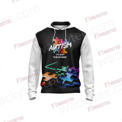 Autism It's Okay To Be Different You're Never Walk Alone Unisex Zip Up Hoodie Jacket