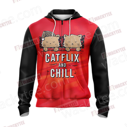 Catflix And Chill Unisex Zip Up Hoodie Jacket