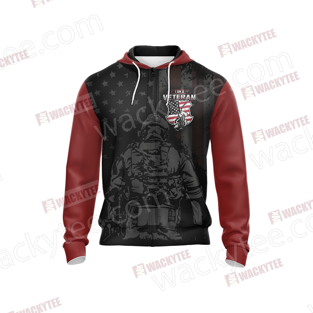 I Am A Veteran I Served I Secrificed I Regret Nothing Unisex Zip Up Hoodie Jacket