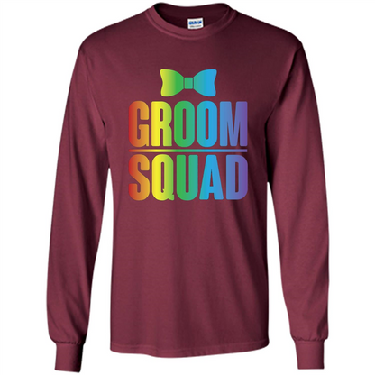 Groom Squad Bachelor Party Rainbow Bowtie T-Shirt Maroon